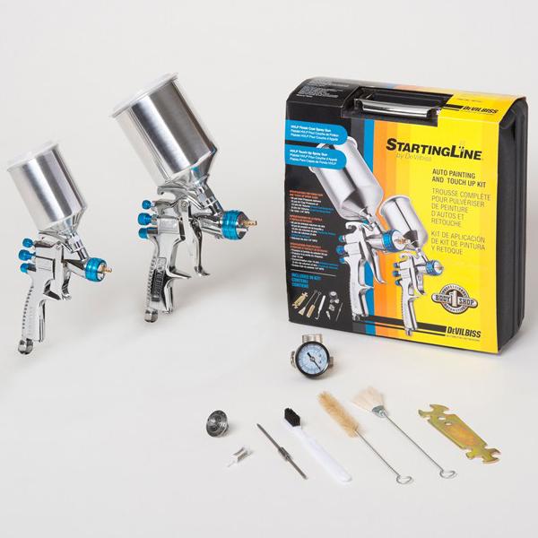 Devilbiss startingline auto painting & touch-up kit, 2 hvlp spray gun set detail