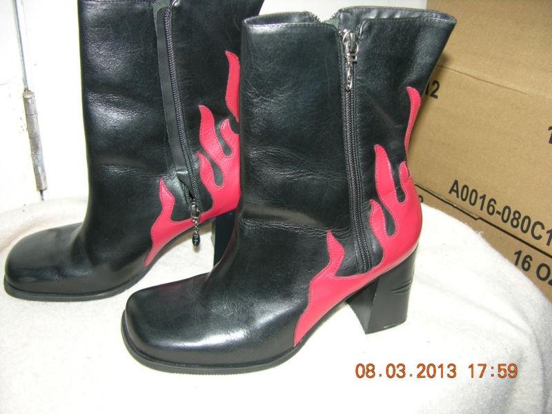 Harley davidson ladies leather black flame boots