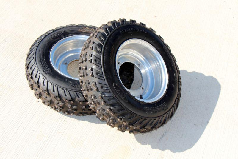 Studded ice front tires wheels aluminum rims yamaha banshee yfz450 raptor n-8