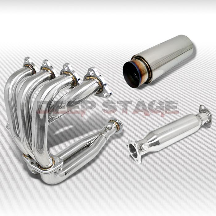 Exhaust manifold header+pipe+slant tip muffler 88-00 civic/crx/del sol d-series