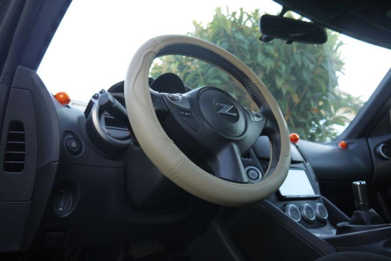 Fit hyundai kia subaru beige leather steering wrap wheel cover 57003 circle cool