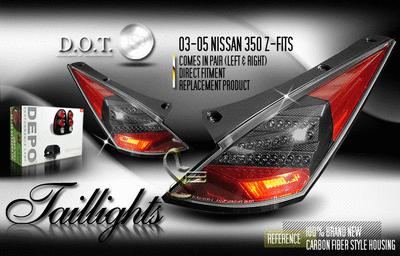 Depo pair euro carbon fiber style altezza tail lights w/led 03-05 04 nissan 350z