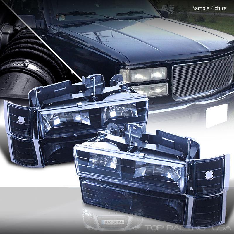 Black / clear crystal style headlights + bumper + corner set for chevy / gmc c10