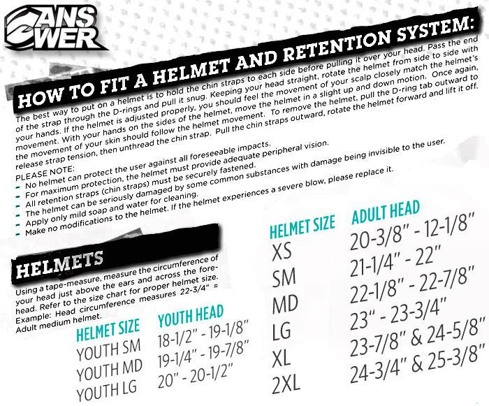Answer Helmet Size Chart