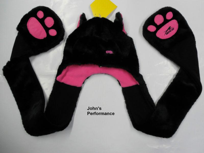 Arctic cat black faux fur hat with built in mittens cathead hat cap s/m 5233-038