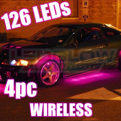 4pc wireless pink led underbody underglow complete kit