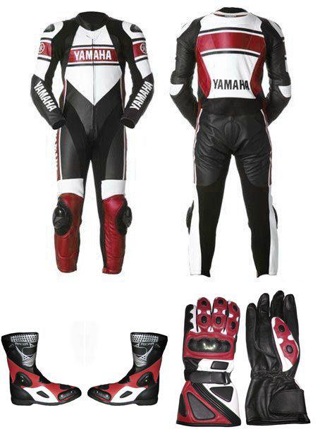 Yamaha-motorcycle/motorbike leather suit racer biker jacket trouser gloves-boots
