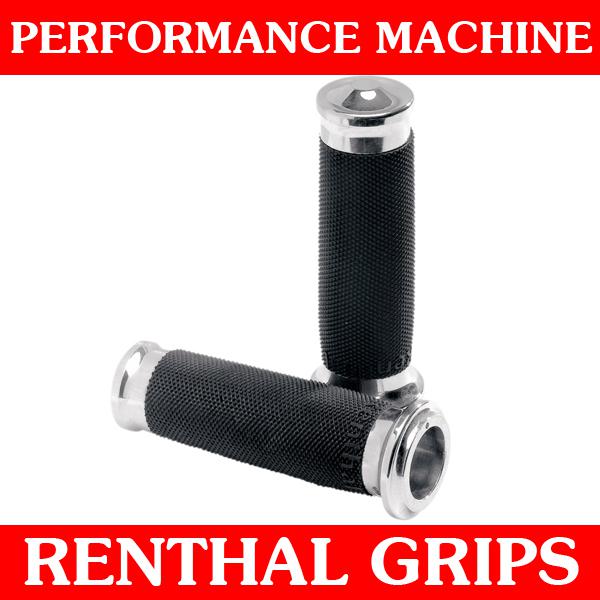 Performance machine chrome renthal handlebar grips 1984-2012 harley sportster s