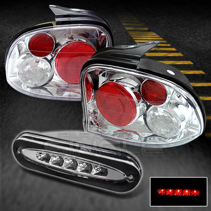 95-99 dodge neon altezza chrome clear tail lights+full led 3rd third brake lamp