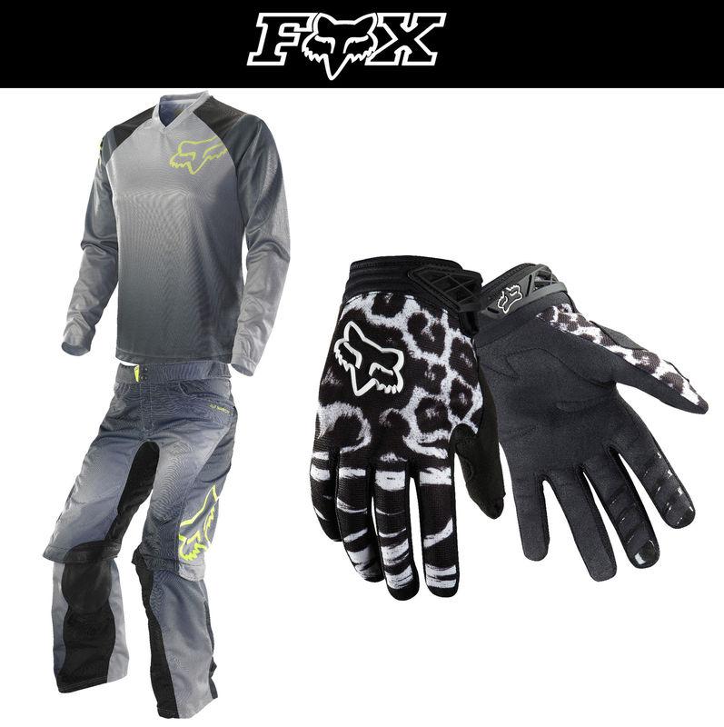 Fox racing womens switch kenis grey yellow jersey pant dirtpaw gloves kit dirt