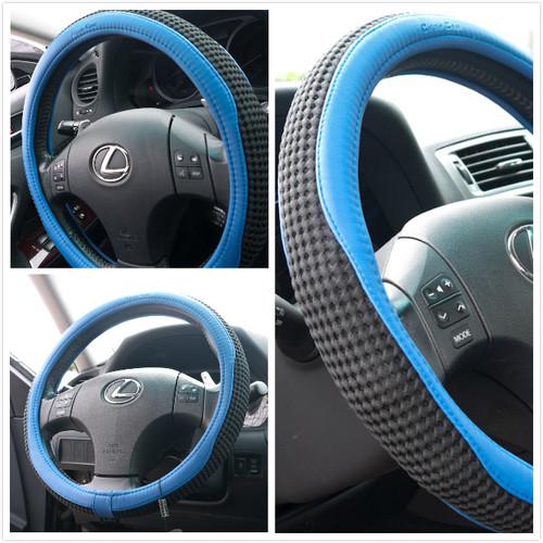 Blue pvc leather breathable black fabric steering wheel cover new 51209c