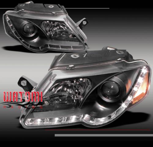 06-08 vw passat b6 projector headlights r8 style strip drl led black left+right