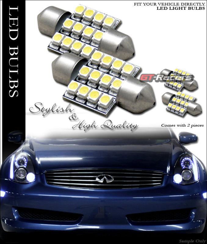 2x white 31mm festoon 12 smd led light bulb trunk/license plate lamp 3021 3022