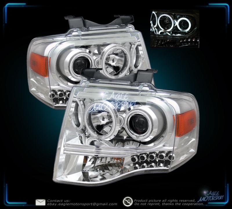 2007-2009 ford expedition dual twin ccfl halo projector led chrome headlights