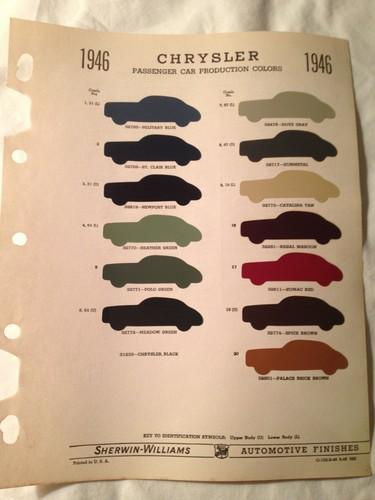 1946 chrysler passenger car sherwin -williams paint color chip chart~car