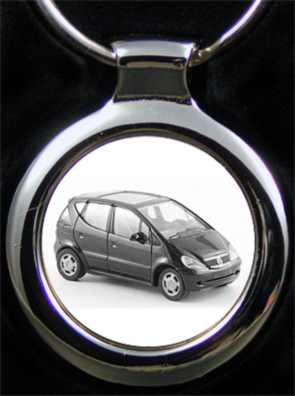 Engraved key chain mercedes a class automobile + personalised text gift idea
