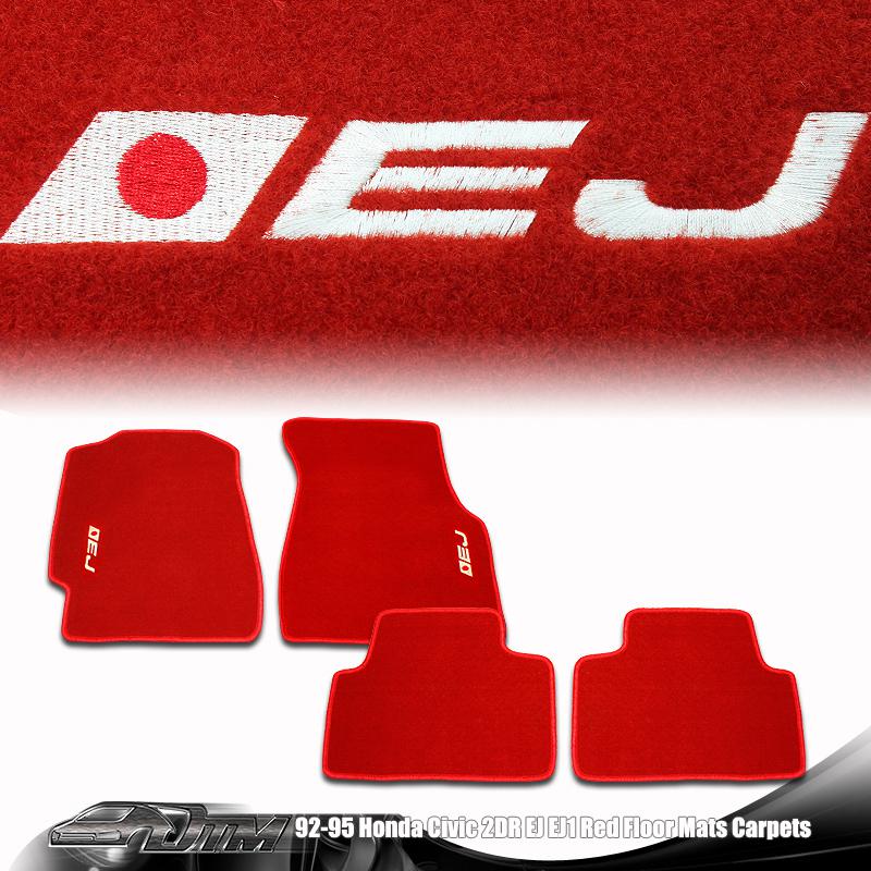 1992-1995 honda civic 4 piece red stitched red floor mat carpets white ej logo