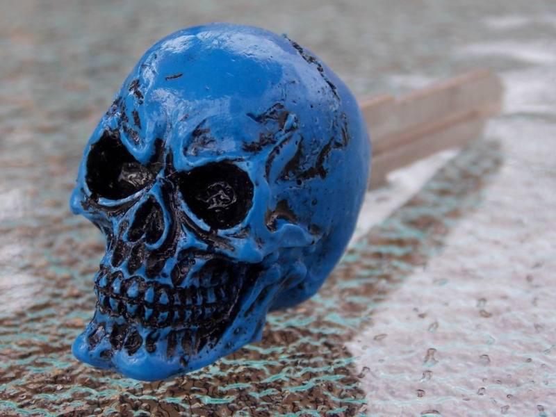 Teal blue grinning skull key for harley davidson sportster