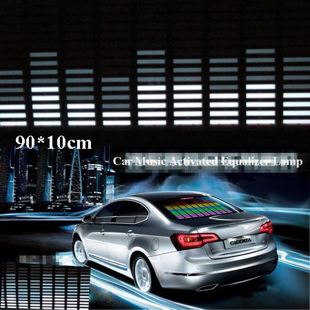 White 35&#034; car sound music activated equalizer glow flash light kit sticker