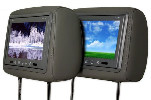 Pair of tview t921pl universal 9&#034; gray headrest car video monitors + 2 remotes