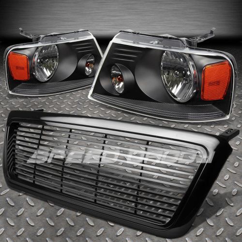 For 04-08 ford f150 black front grill cover+head lights amber reflector lens