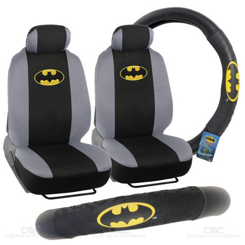 5 pc full interior - batman - car seat covers &amp; pu leather steering wheel cover