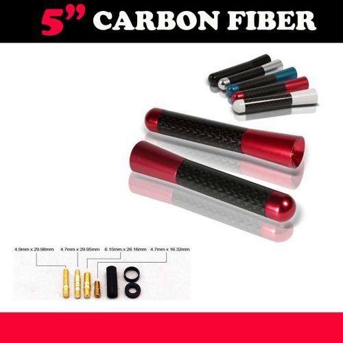 Jdm 5&#034; stubby universal carbon fiber aluminum car auto antenna am/fm radio - red