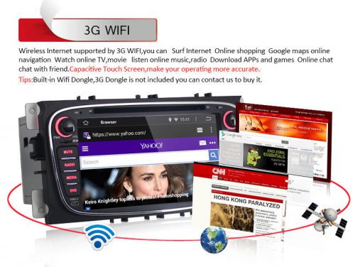 Wifi android 4.4.4 car dvd gps navi player wifi 3g for ford focus transit mondeo