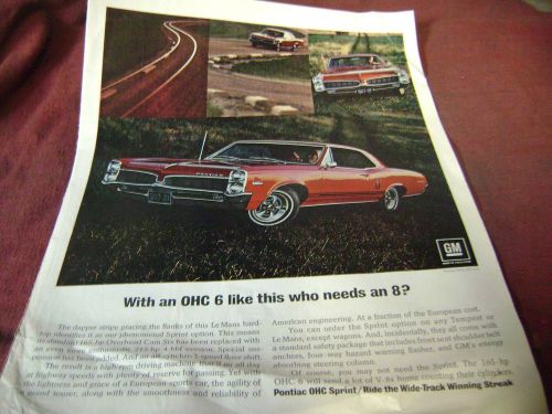1967 pontiac le mans tempest sprint ohc 6  10.25 x13&#034; magazine ad /poster