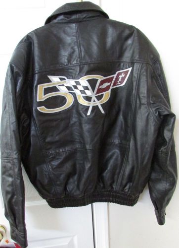 Corvette gm 50th anniversary leather black bomber jacket medium brand new