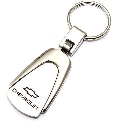 Genuine chevrolet bowtie logo metal chrome tear drop key chain ring fob