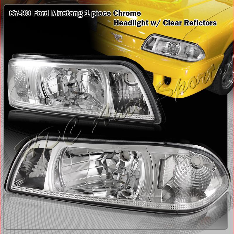1987-1993 ford mustang chrome 2in1 headlight lamps+clear reflector corner light