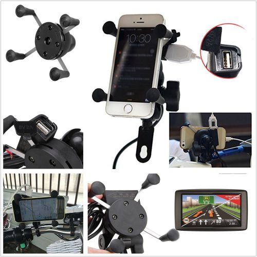 X-grip black motorcycle bike handlebar mobile phone gps holder cradle 5v 2a usb