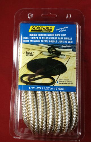 Dock line double braided nylon rope 1/2&#034; x 25&#039; gold &amp; white seachoice 40041