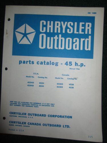 1972 chrysler outboard 45 hp parts catalog manual 452hd 453hd 452bd 453bd