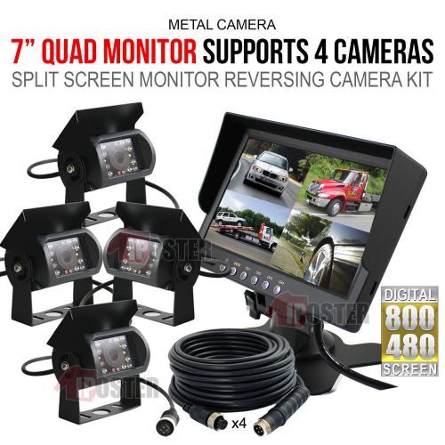 7&#034; quad screen monitor + 4x 4pin reversing ccd camera + 4x 33ft extention cable