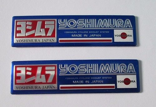 2x yoshimura japan aluminum plate decal exhaust system sticker blue