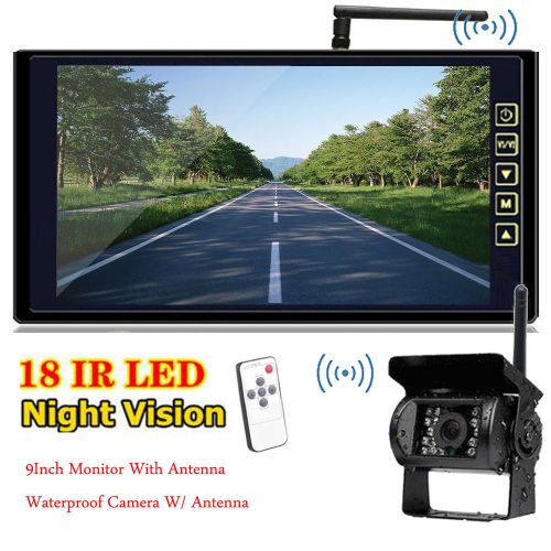 Wireless 9&#034; car rear view mirror monitor+night vision backup camera for rv truck