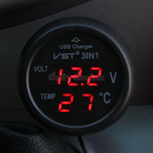 Red led car vehicle voltmeter voltage gauge meter charger thermometer