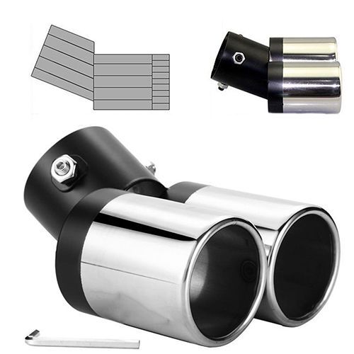 Silver car vehicle double exhaust muffler steel tail pipe 16x12cm clamps on sale
