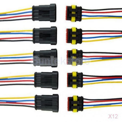 12x 5 kit 4 pin / way sealed waterproof connector plug with 10cm wire awg