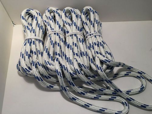 (4) 5/8&#034; x 25&#039; white &amp; blue  dock line double braid nylon rope made in the usa