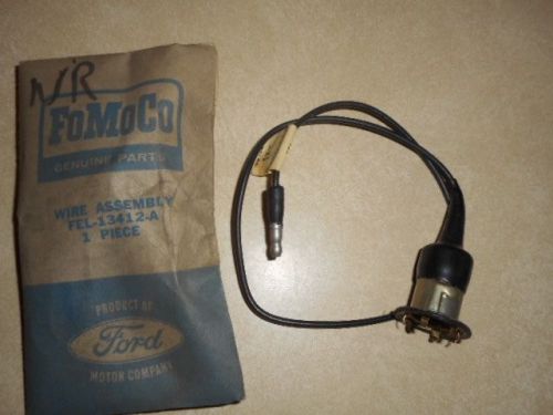 Nos oem ford rear license light,lamp socket &amp; wiring fel-13412-a falcon fairlane