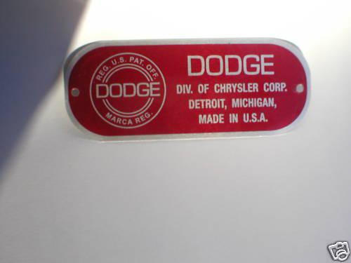 Dodge firewall data plate 193* 194* 195* 196* 197*