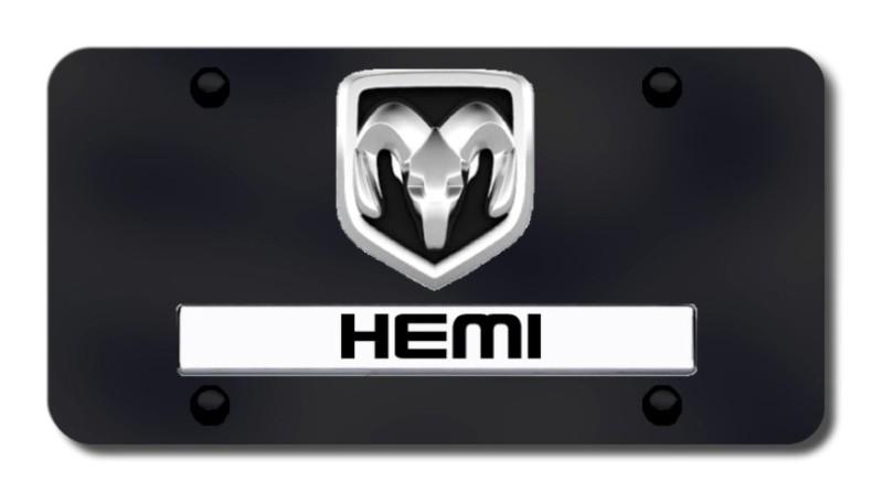 Chrysler dual hemi chrome on black license plate made in usa genuine