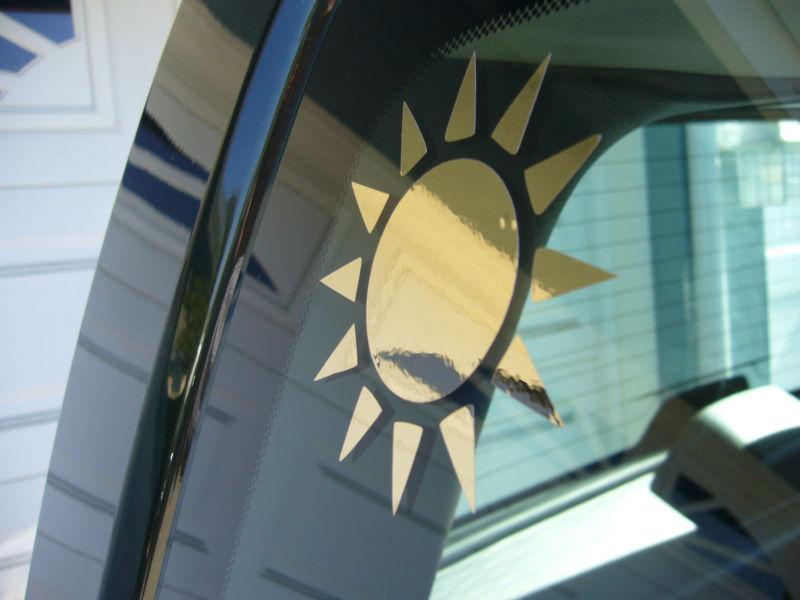 Rising hot sun #8 in gold chrome vinyl window laptop decal car bumper sticker 4"
