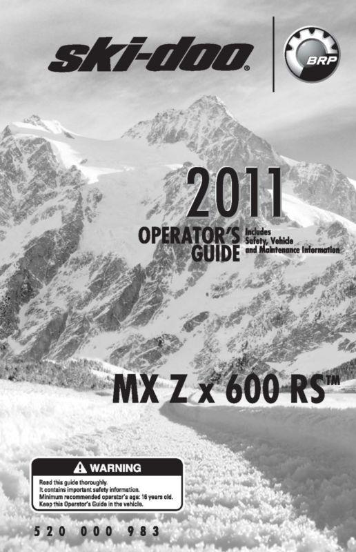 Ski-doo snowmobile owners manual 2011 mx z x 600 rs 