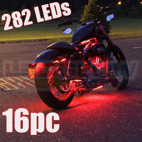 16pc red led motorcycle neon light set w wireless remote & 282 leds