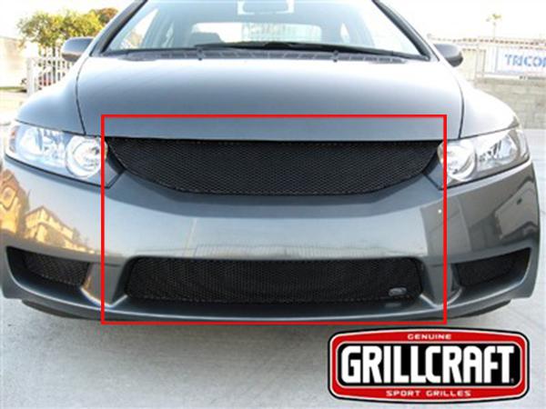 2009-2011 honda civic 4 dr grillcraft upper & lower 2pc blk grille insert grill