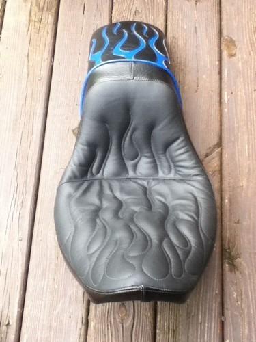 Harley davidson blue flames leather softail seat